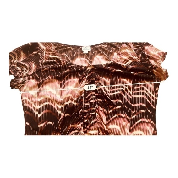 Worthington stretch flowy blouse/top geometrical ruched front bell short sleeves - Picture 7 of 13